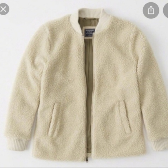 Abercrombie & Fitch Oversized Sherpa Zip Up Bomber Jacket Size M - Picture 2 of 12